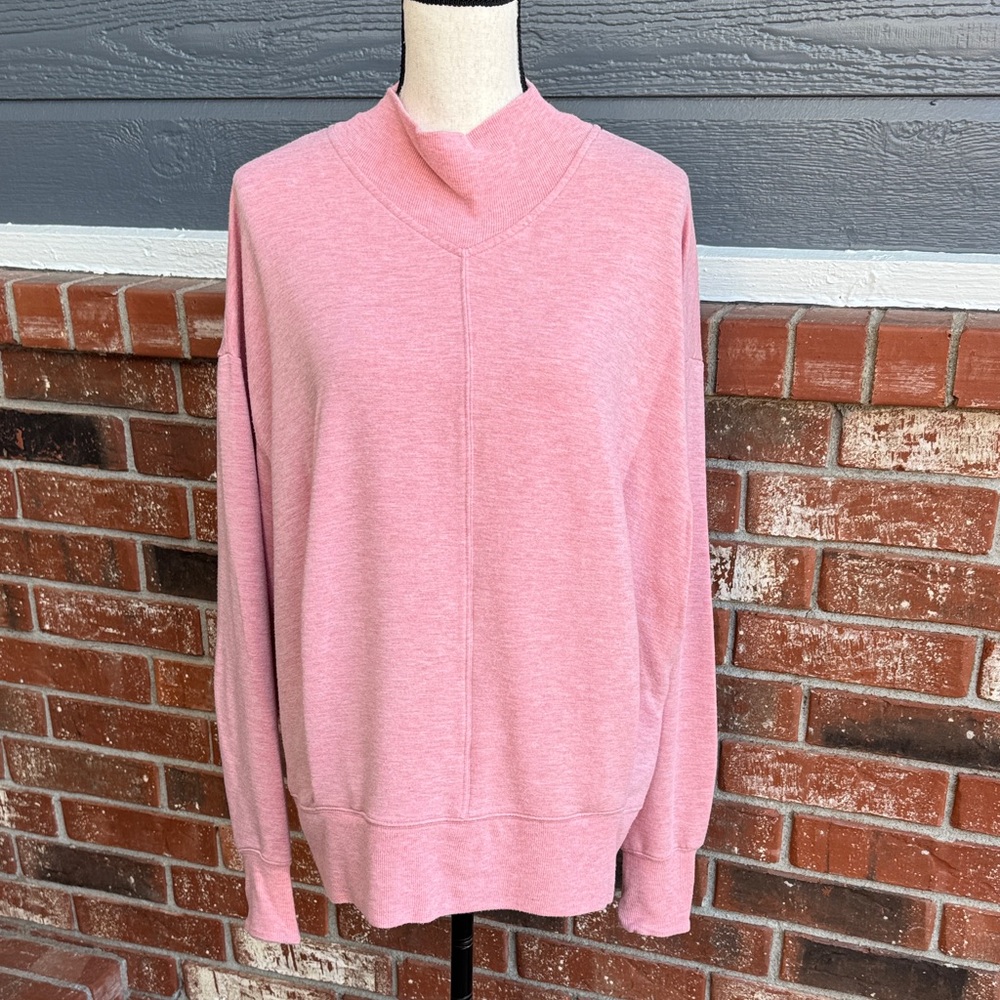 Athleta Apollo Crewneck Sweatshirt Pink Heather Plush Nirvana Pockets Size Large